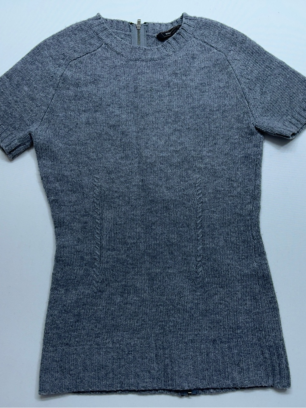 BCBG MAXAZRIA Wool Sweater Womens Size XS Gray Short Sleeve Full Zip Back Vtg